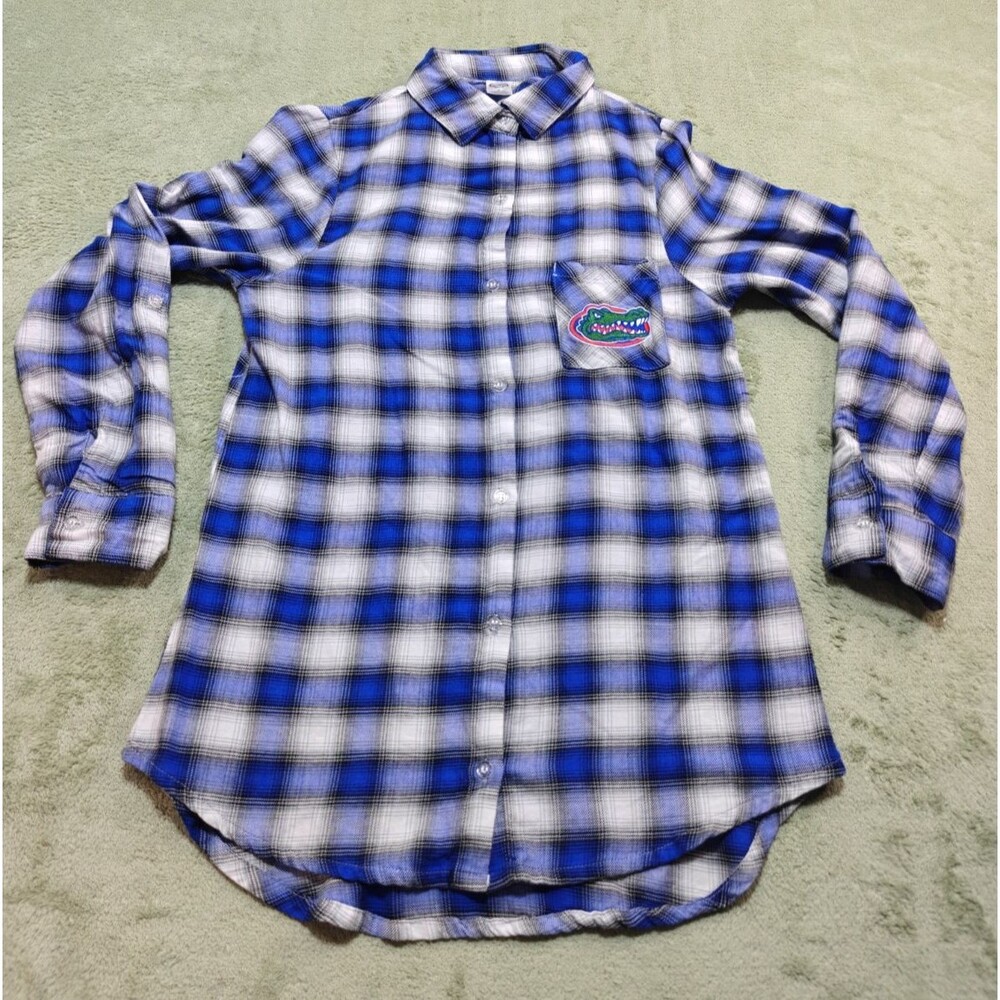 Concepts Sport Florida Gators Shirt Womens Medium Blue Plaid Flannel Long Sleeve